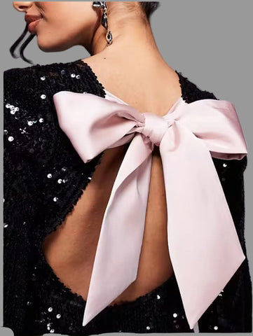 VESTIDO RECTO LENTEJUELAS CON LAZO