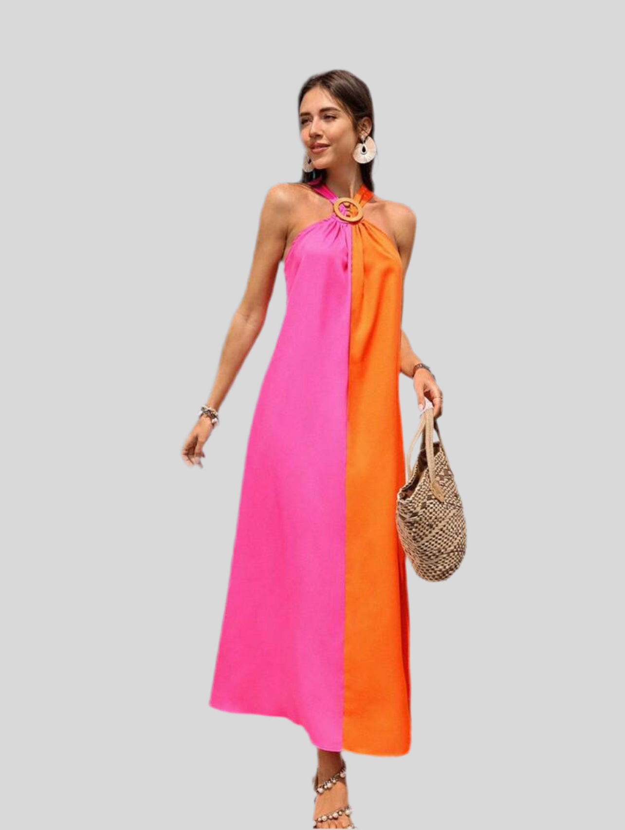 VESTIDO LARGO BICOLOR AMPLIO Y FRESCO