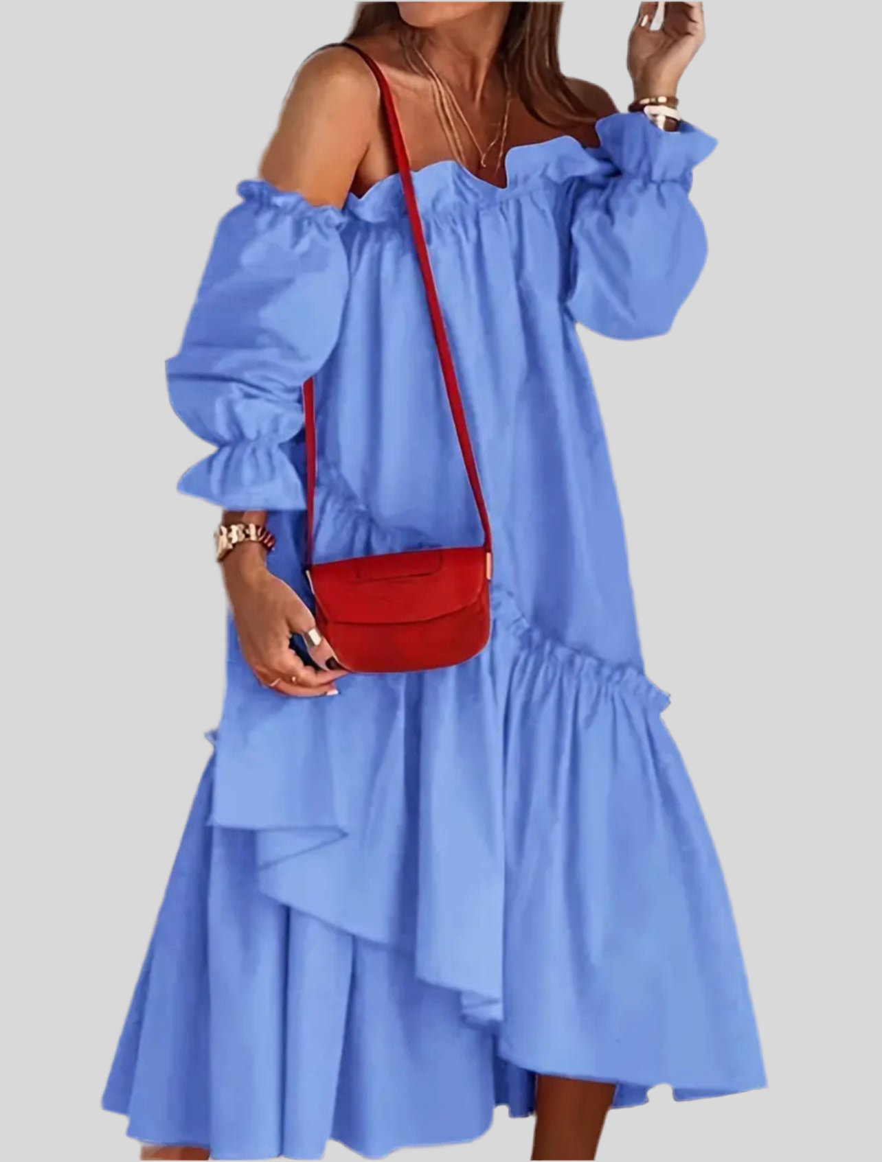 VESTIDO MIDI AMPLIO VOLANTES 2 CLRS