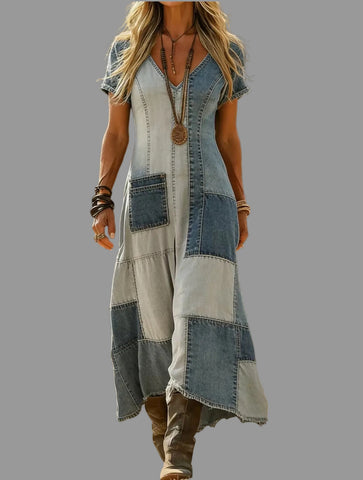 VESTIDO MIDI PATCHES VAQUERO