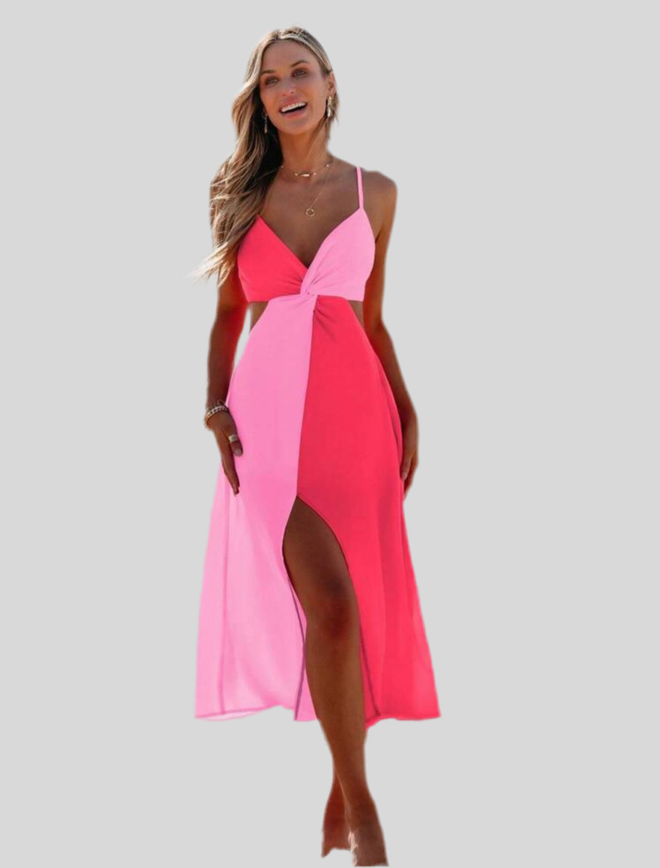 VESTIDO BICOLOR ROSA TIRANTES