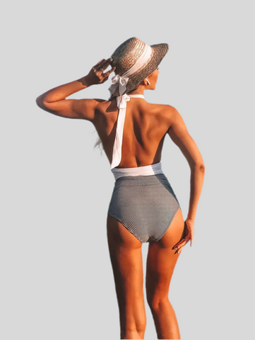 TRAJE DE BAÑO BICOLOR ATADO CUELLO