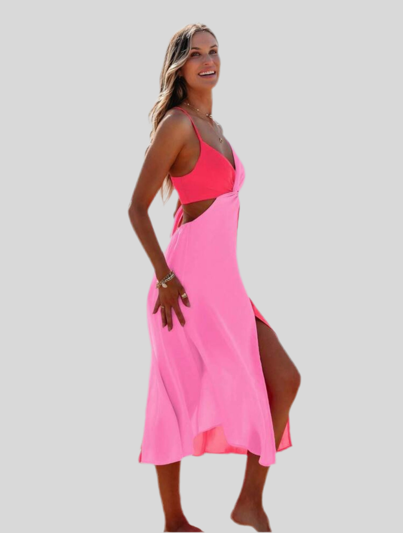 VESTIDO BICOLOR ROSA TIRANTES
