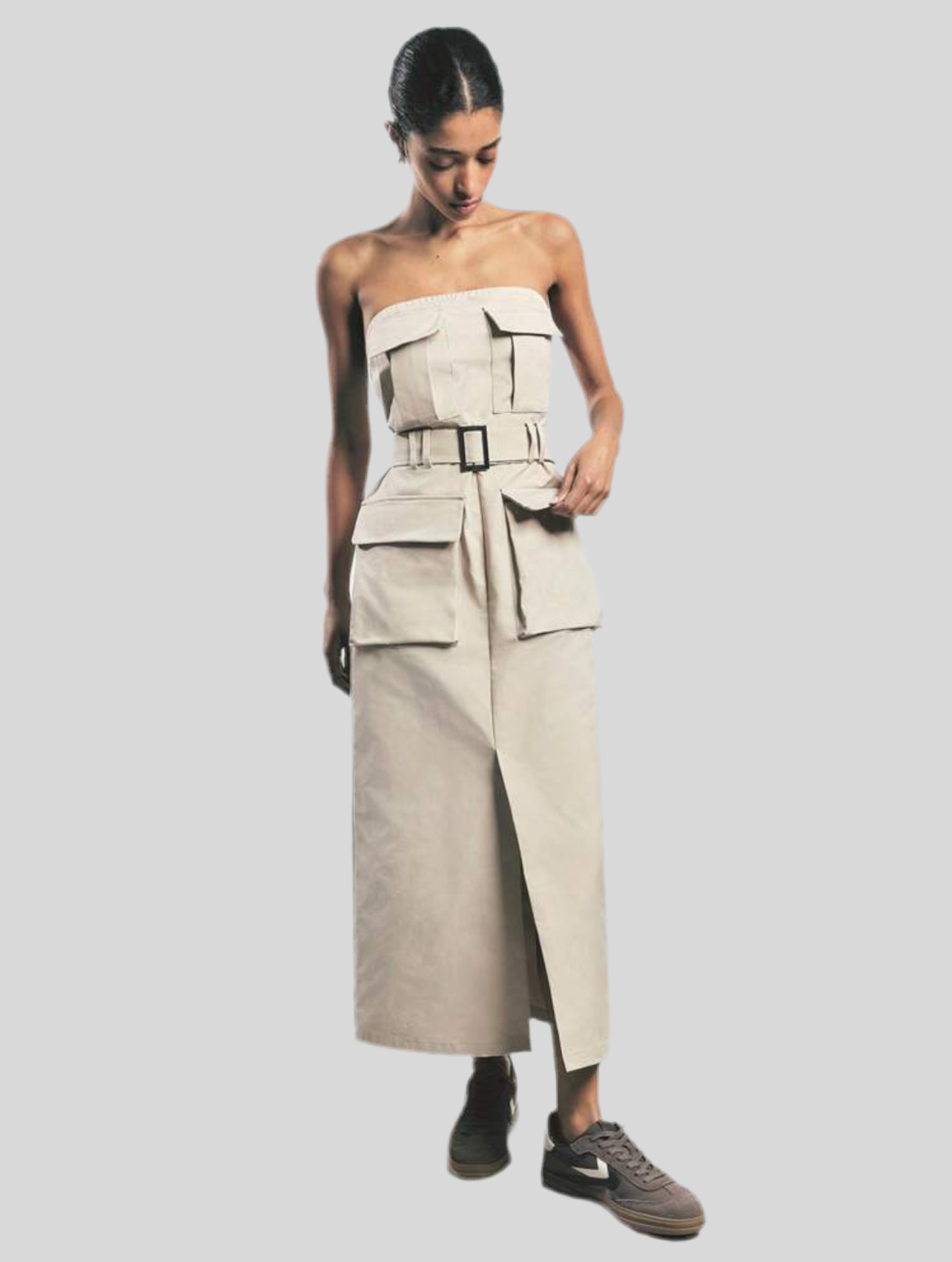 SAFARI STYLE OFF-THE-SHOULDER DRESS