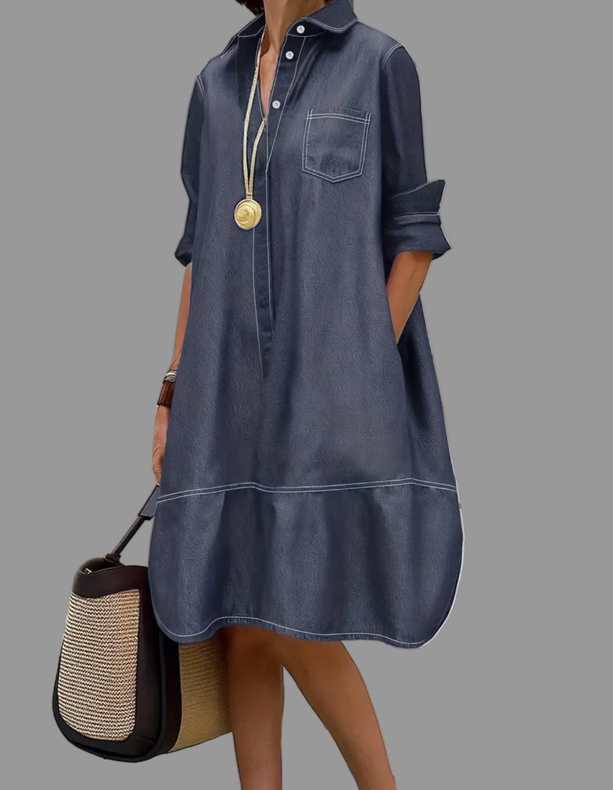 VESTIDO CAMISERO TRAPECIO VAQUERO 2 CLRS