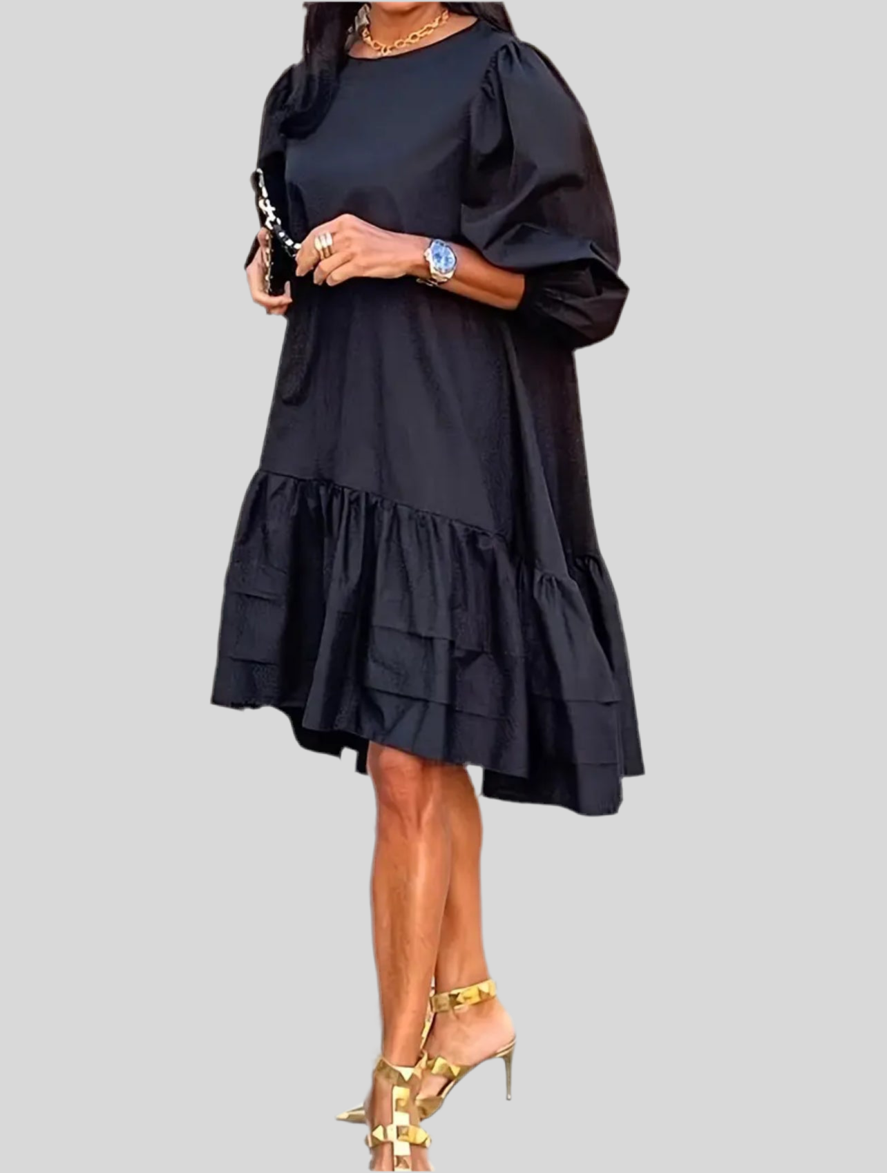 VESTIDO AMPLIO NEGRO VOLANTE