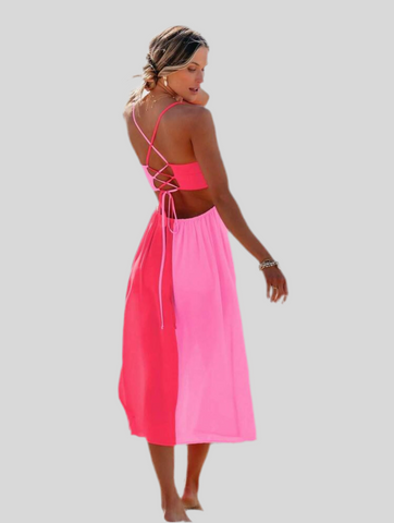 VESTIDO BICOLOR ROSA TIRANTES