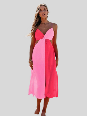VESTIDO BICOLOR ROSA TIRANTES