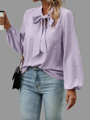 CAMISA CON LAZADA Y PERLAS 10 CLRS