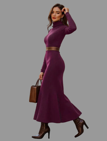 VESTIDO MIDI CON CUELLO ALTO 4 CLRS