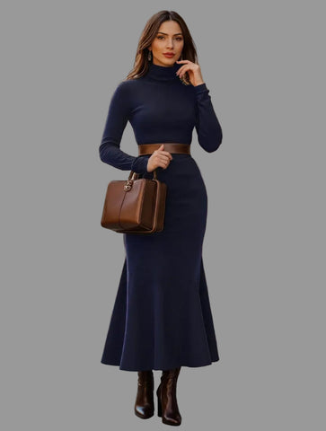 VESTIDO MIDI CON CUELLO ALTO 4 CLRS