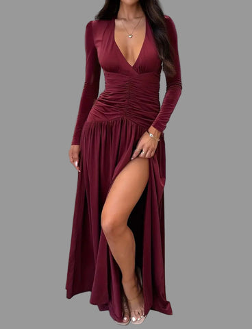 VESTIDO LARGO ELÁSTICO CADERA DRAPEADA 2 CLRS