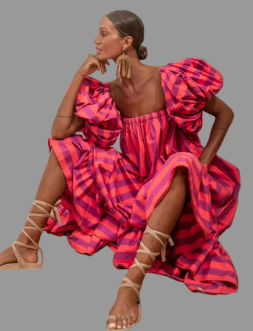 VESTIDO LARGO RAYAS ESCOTE