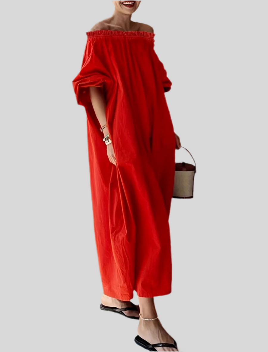 VESTIDO AMPLIO MIDI ESCOTE MEJICANO