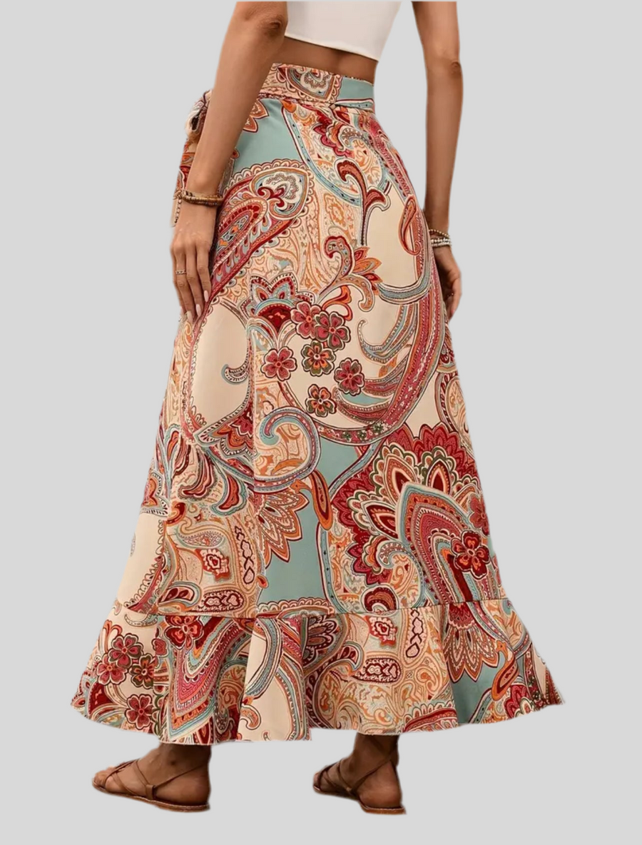 FALDA ATADA CON VOLANTE EST PAISLEY