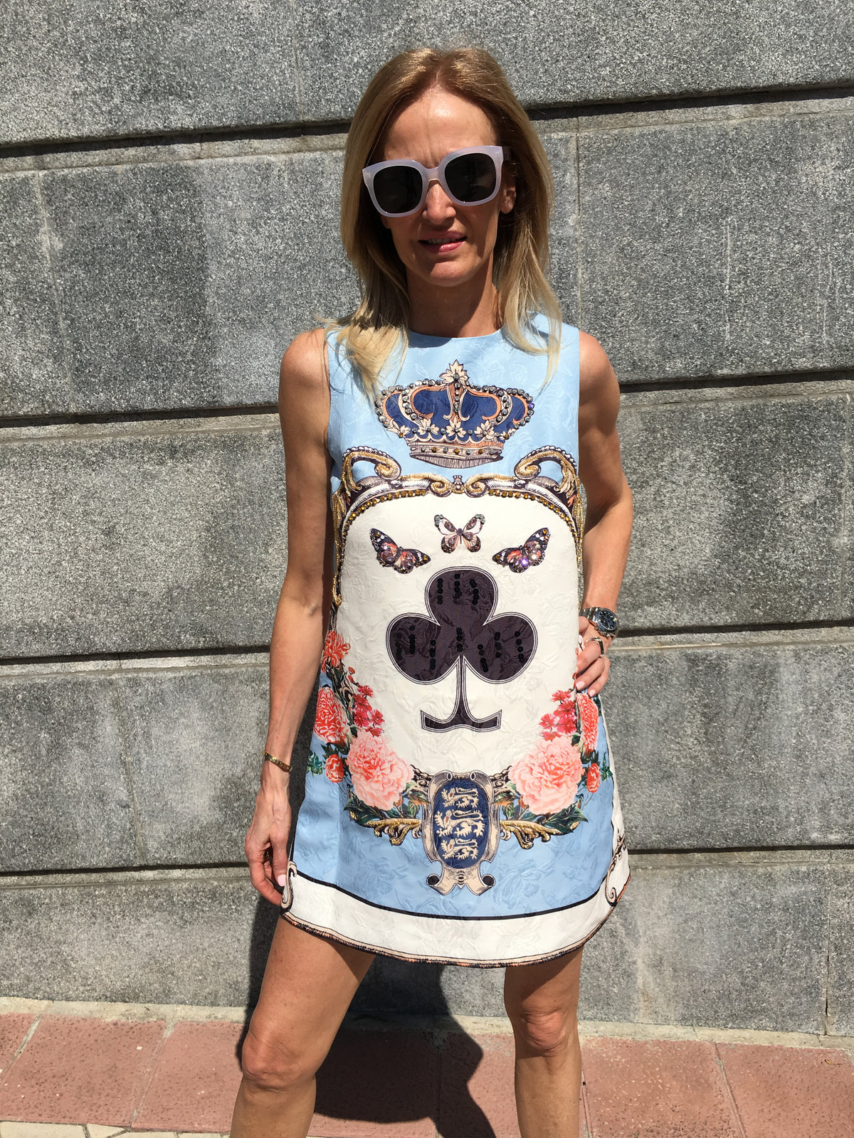 Cretonne-Kleid mit Kristallen und Aufdruck LIMITED EDITION