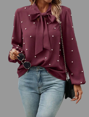 CAMISA CON LAZADA Y PERLAS 10 CLRS