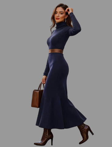 VESTIDO MIDI CON CUELLO ALTO 4 CLRS