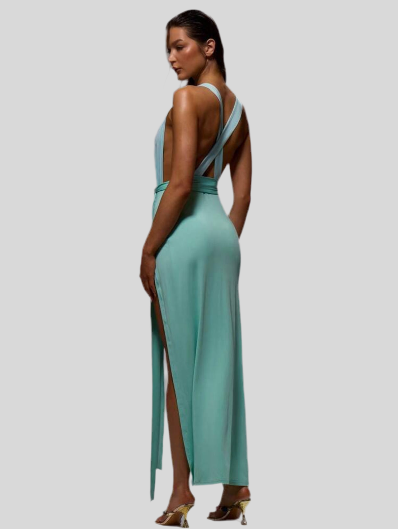 VESTIDO DE LYCRA ATADO EN DOS TONOS