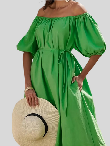 VESTIDO AMPLIO ESCOTE HOMBROS 3 CLRS