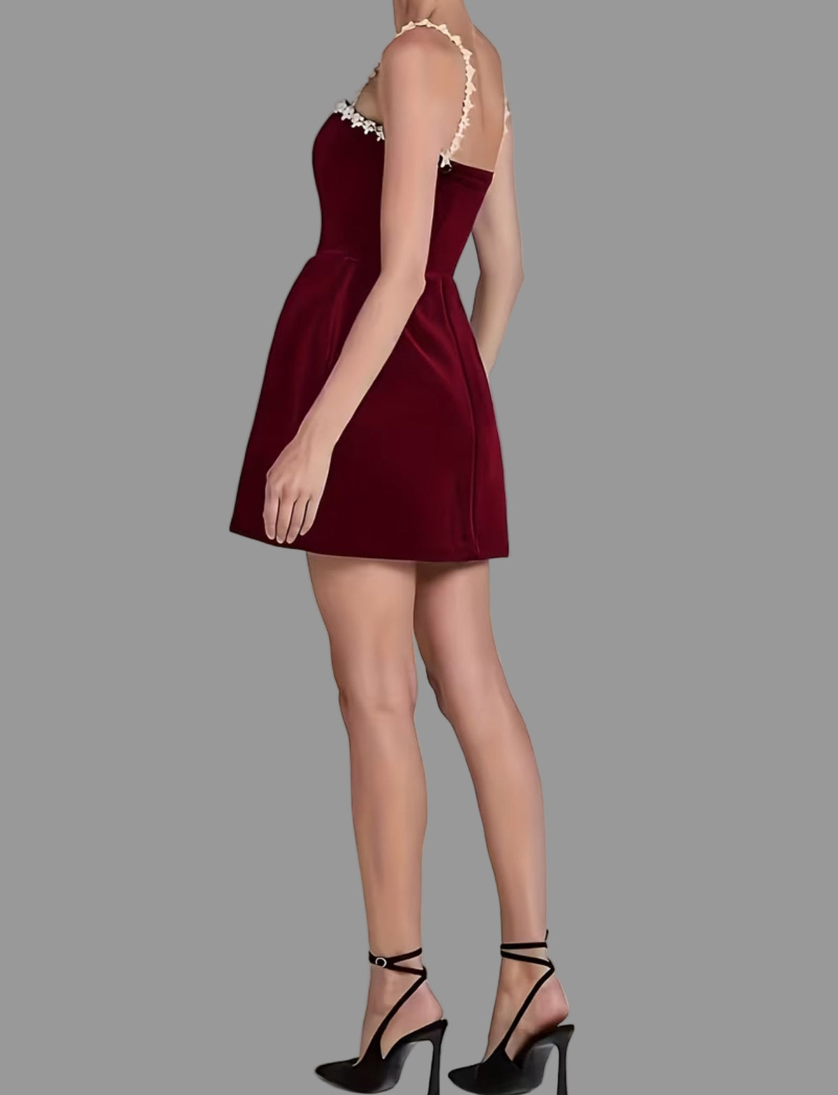 VESTIDO DE TERCIOPELO TIRANTE BRILLANTE 3 CLRS