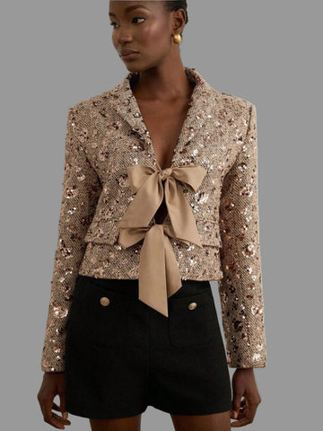 CHAQUETA CORTA CON LENTEJUELAS Y LAZO