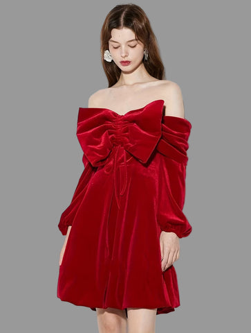 VESTIDO TERCIOPELO CON GRAN LAZO