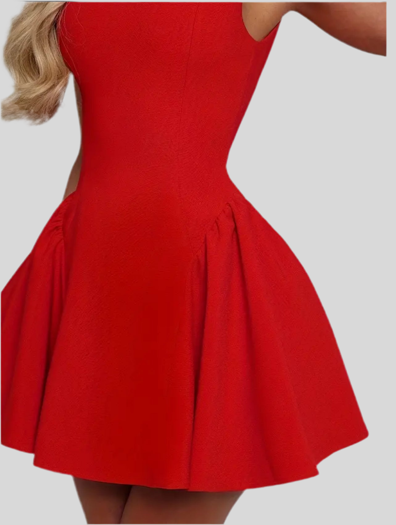 RED DRESS WITH FLARE BACK NECKLINE
