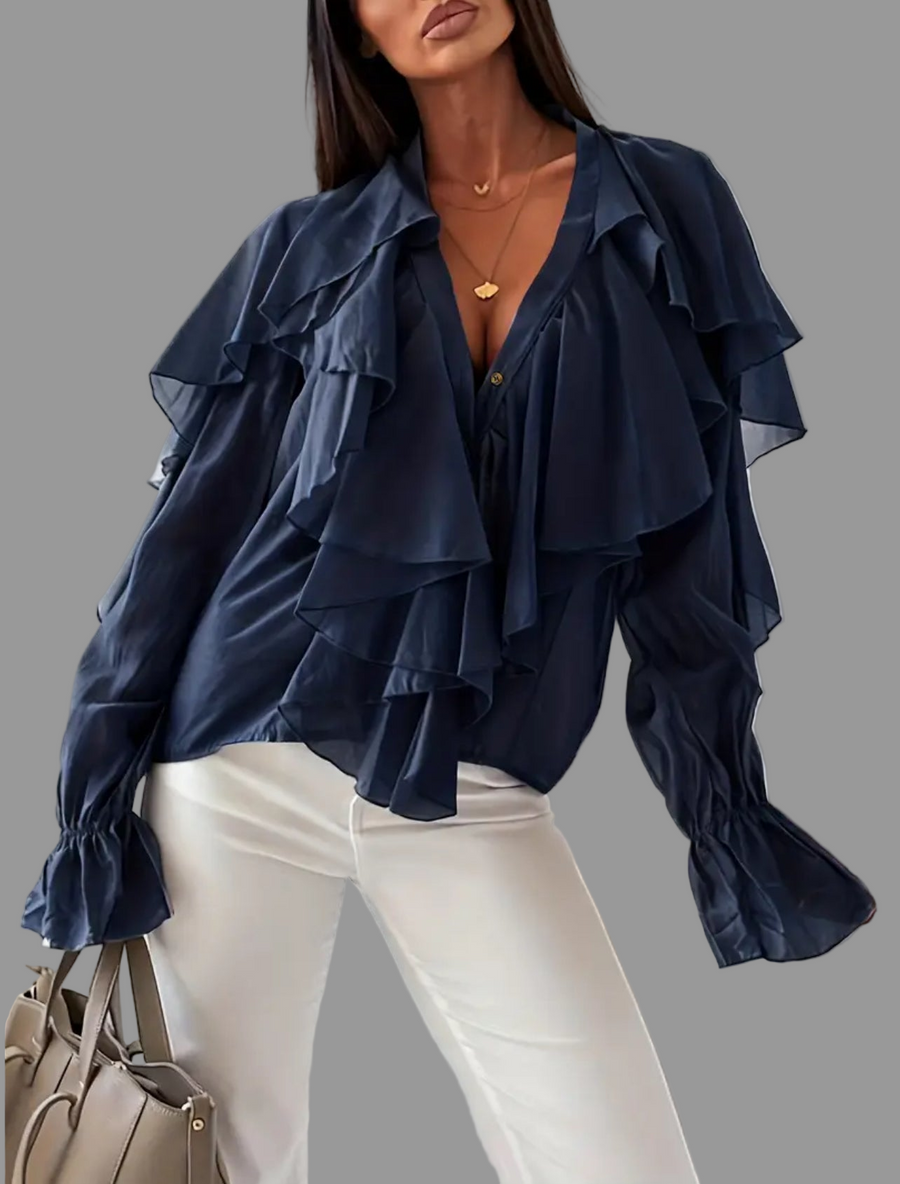 CAMISA DE VOLANTES ESCOTE EN UVE 3 CLRS