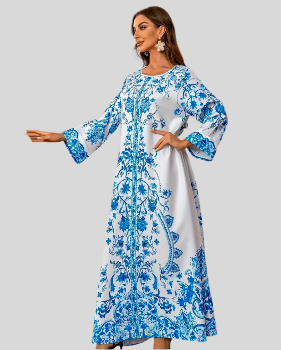 KAFTAN AMPLÍO DE ESTAMPADO ABALORIOS