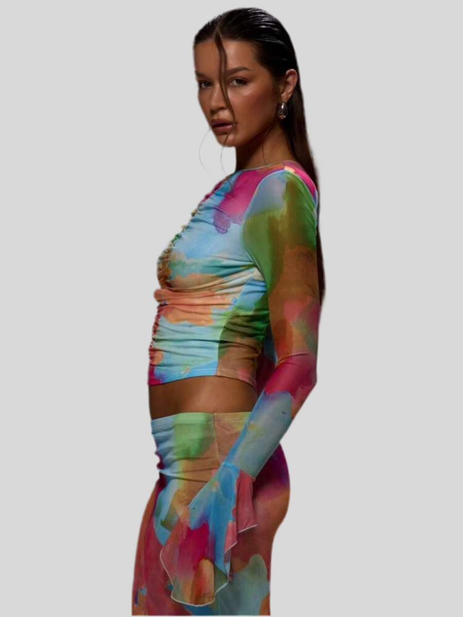 CONJUNTO ELÁSTICO MULTICOLOR FRUNCIDO
