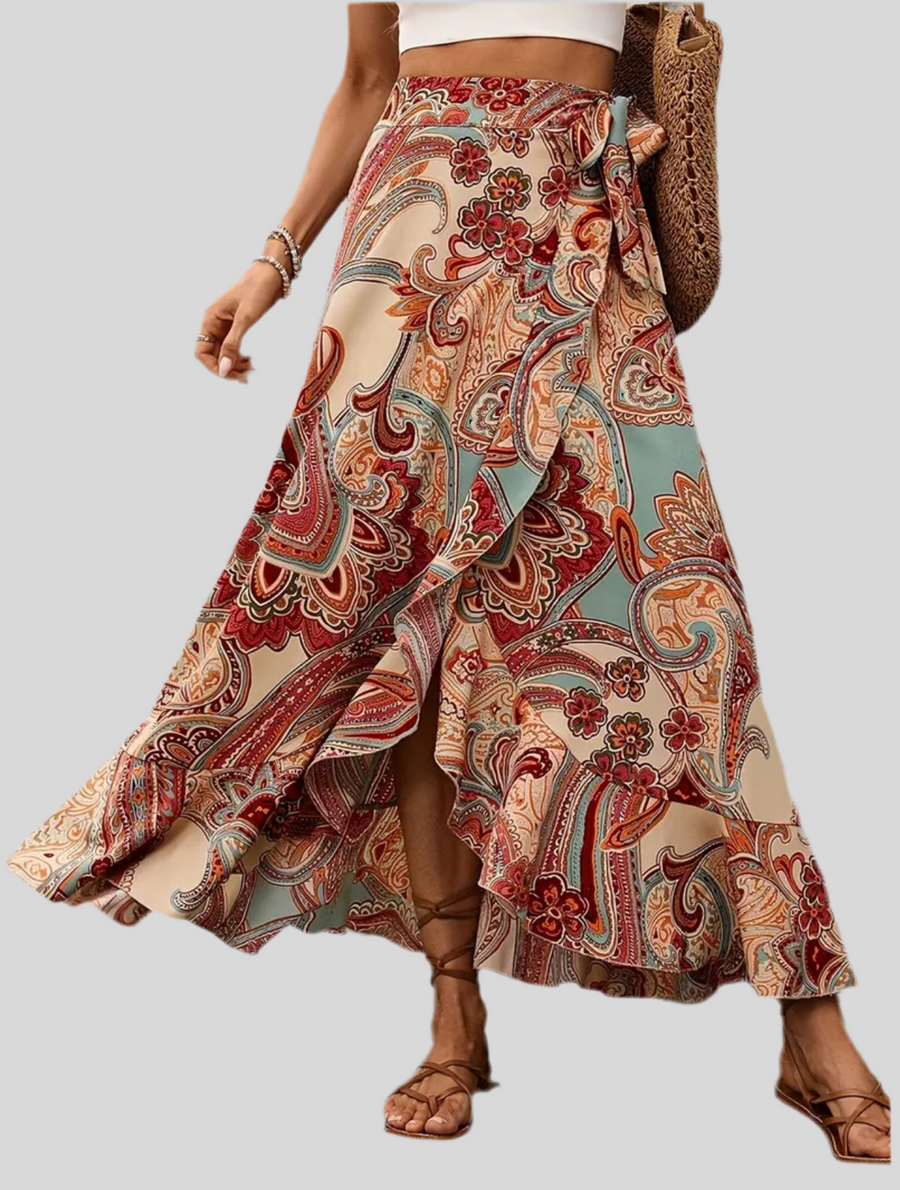 FALDA ATADA CON VOLANTE EST PAISLEY