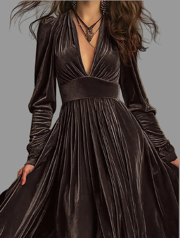 VESTIDO LARGO DE TERCIOPELO PANELADO 6 CLRS