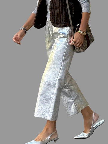 PANTALÓN CAPRI PLATEADO Y DORADO