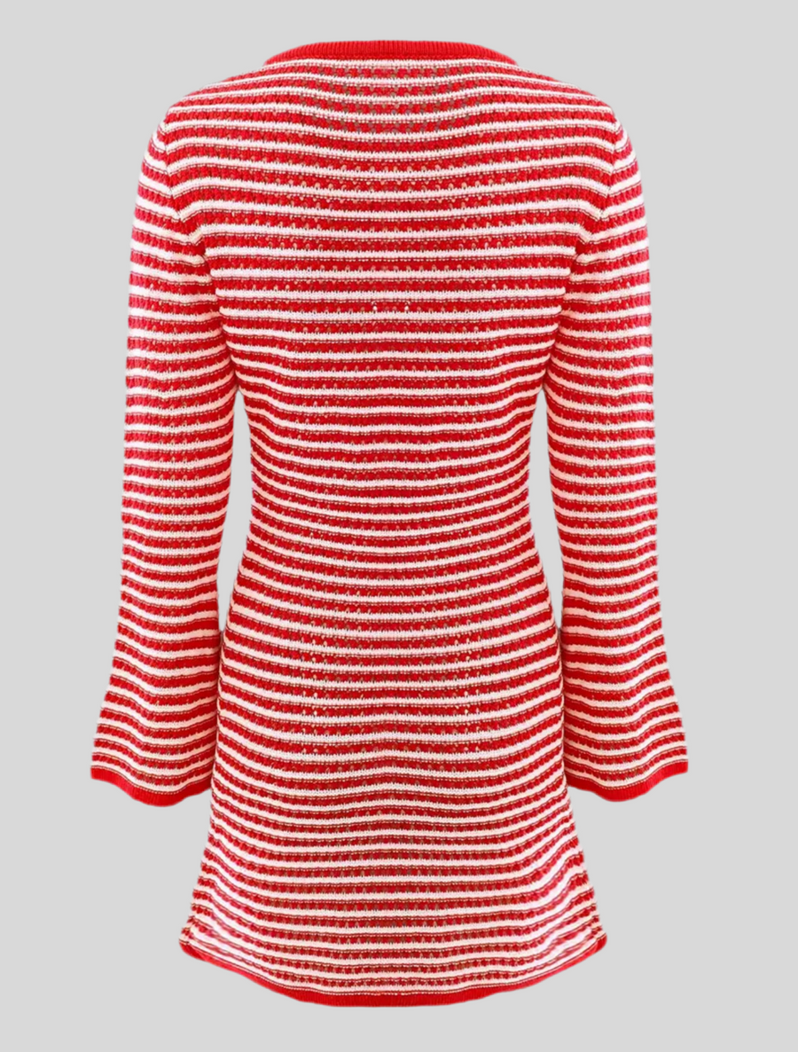 VESTIDO MINI DE PUNTO RAYAS ROJAS