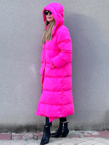Abrigo padded coat plumas largo con capucha