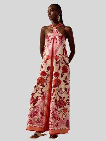 KIBAK HALTER PRINTED JUMPSUIT