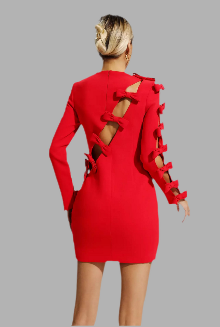 VESTIDO CEREMONIA LAZOS LATERALES MANGA LARGA