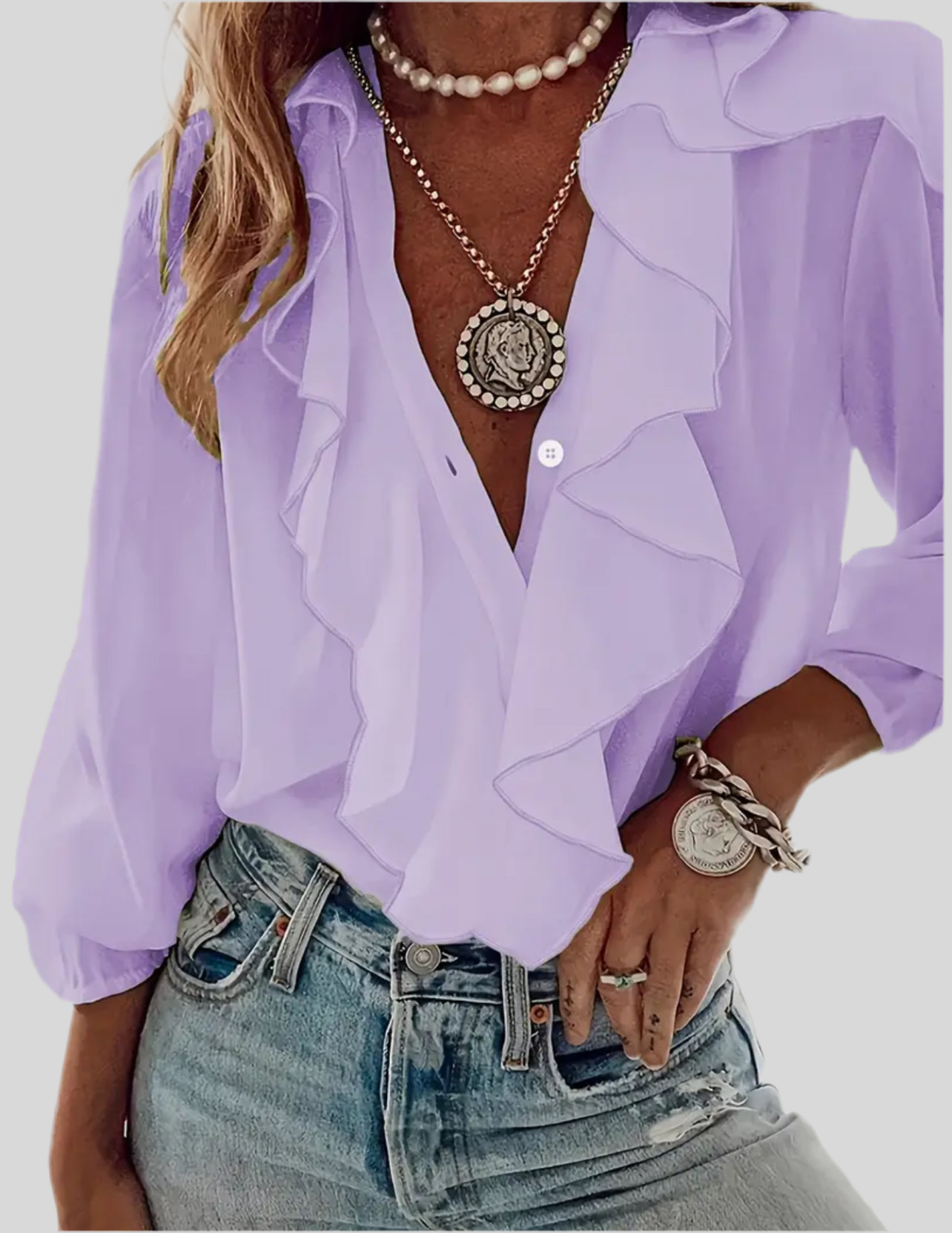 11 CLRS RUFFLED PANTLE SLEEVE SHIRT