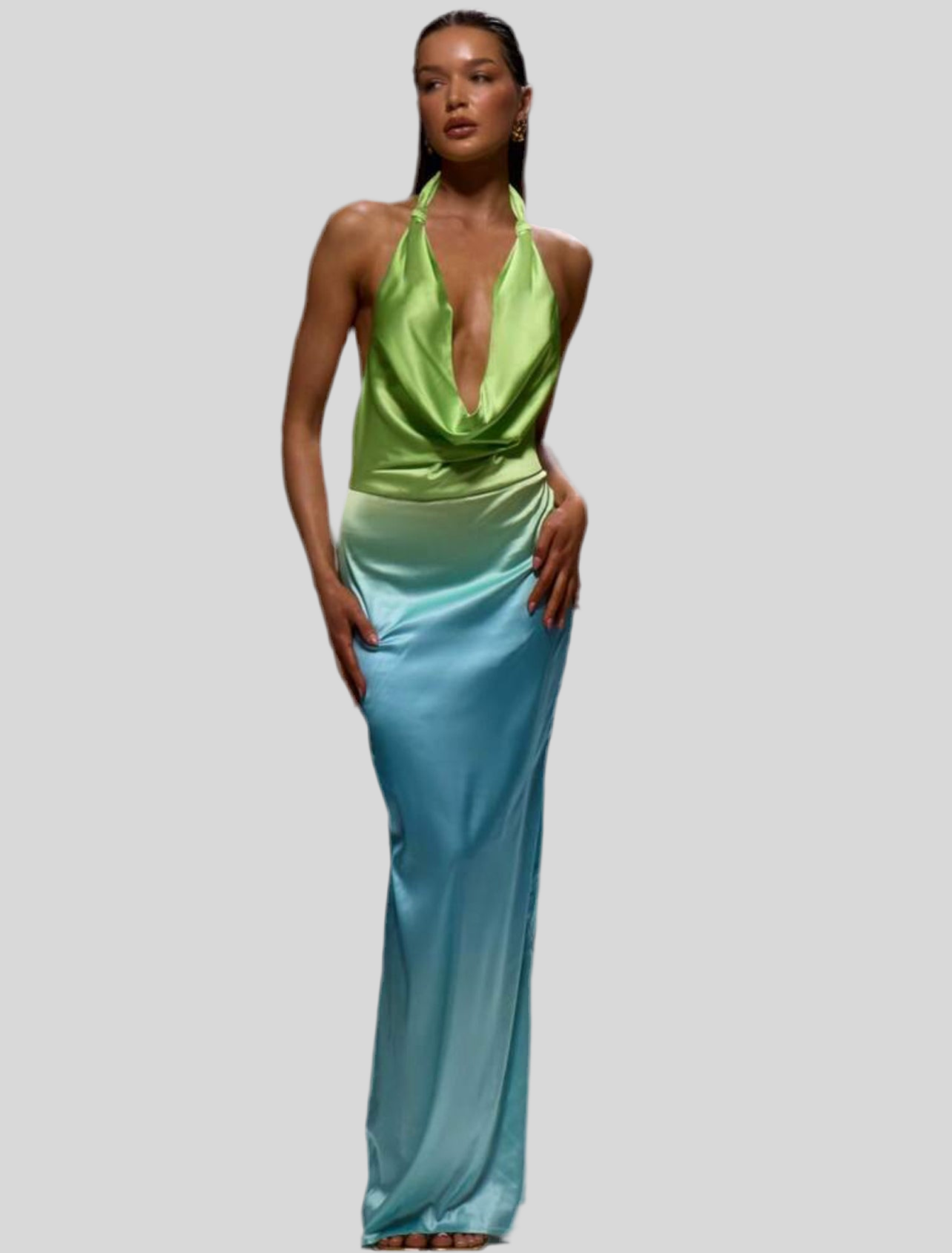 VESTIDO DE SATÉN DEGRADEE ATADO AL CUELLO