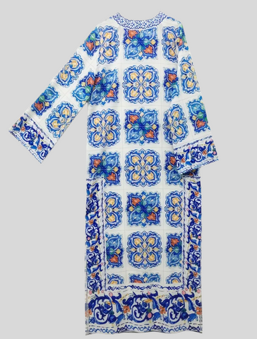 KAFTAN LARGO ESTAMPADO AZULES