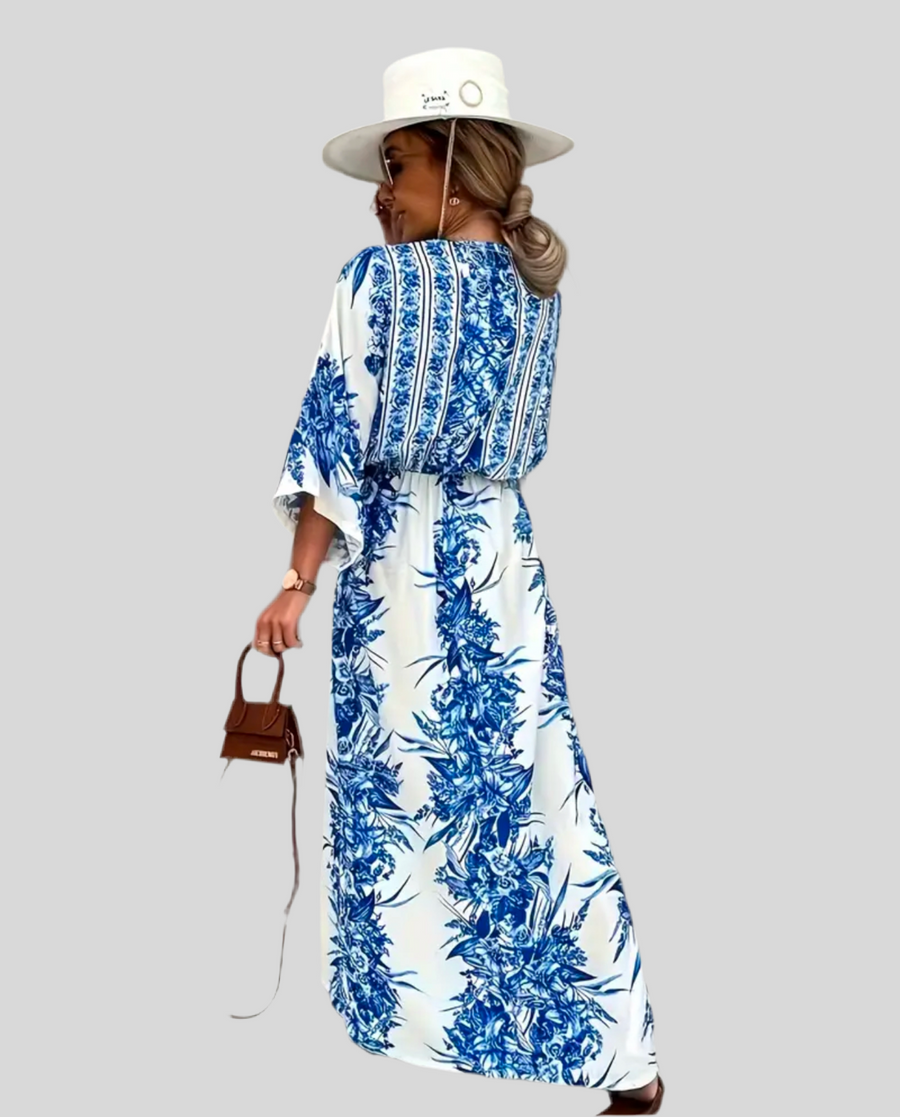 LONG DRESS PRINTED IN BLUE AND WHITE