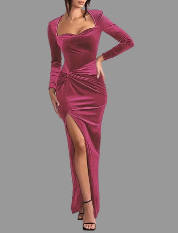 VESTIDO LARGO DE TERCIOPELO ENTALLADO 7 CLRS