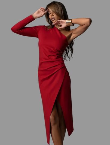 VESTIDO ASIMÉTRICO CON APERTURA LATERAL 2 CLRS