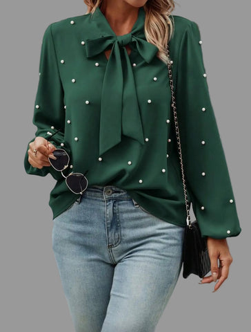 CAMISA CON LAZADA Y PERLAS 10 CLRS