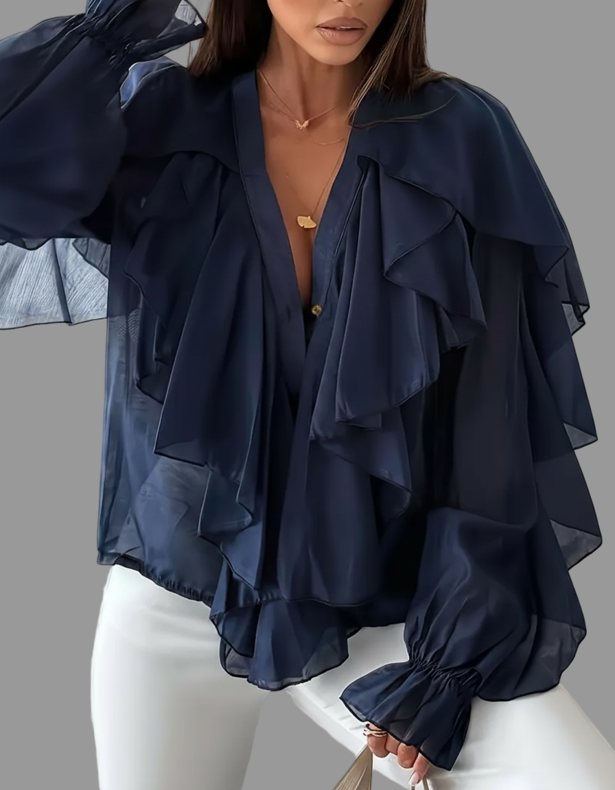 CAMISA DE VOLANTES ESCOTE EN UVE 3 CLRS