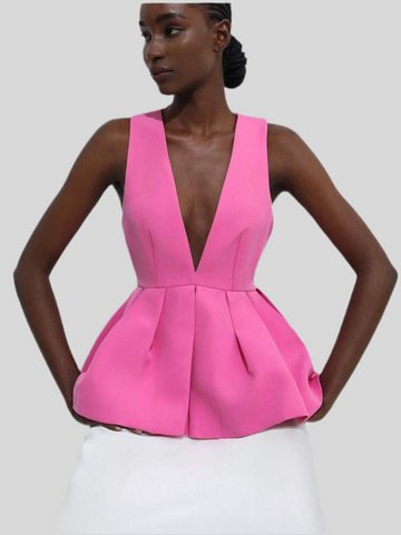 PEPLUM TOP WITH DEEP NECKLINE 3 CLOSURES