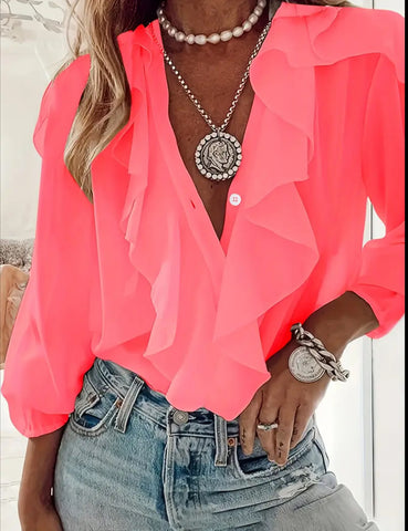 11 CLRS RUFFLED PANTLE SLEEVE SHIRT