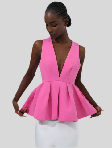 PEPLUM TOP WITH DEEP NECKLINE 3 CLOSURES