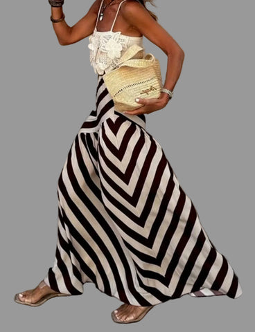 FALDA DE RAYAS ASIMÉTRICA VOLANTE